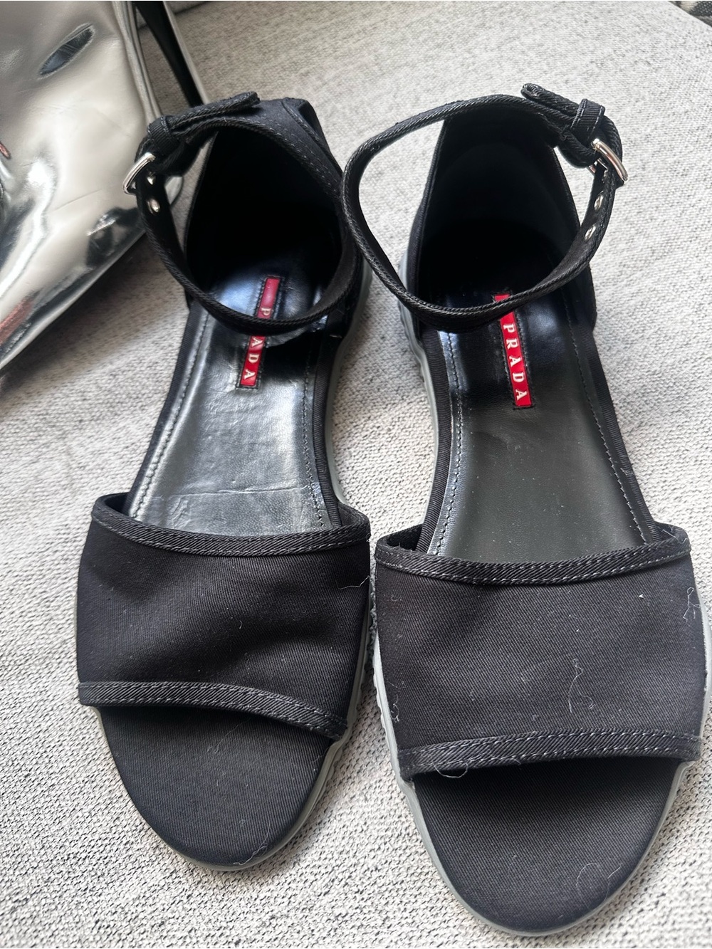 Prada Sport Women's Slip-On Sandals with gray Ribbed Sole
